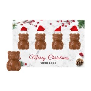 Upominki firmowe na święta - zestaw czekoladek świąteczna kartka z misiami